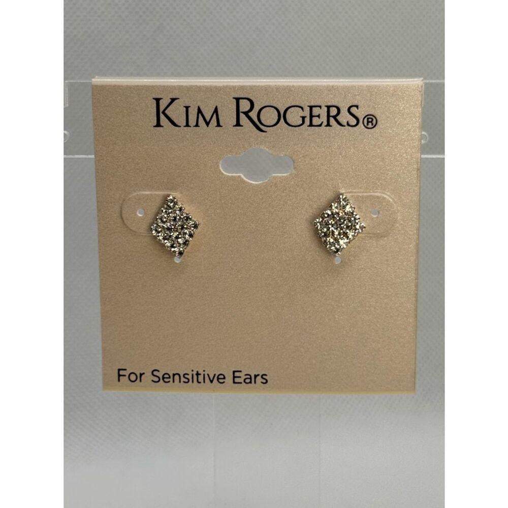 Kim Rogers Clear Crystal Cluster Square Stud Earrings - Silver